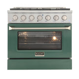 Kucht Professional 36 in. 5.2 cu ft. Propane Gas Range with Green Door and Silver Knobs - KNG361/LP-G