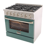 Kucht Professional 36 in. 5.2 cu ft. Propane Gas Range with Green Door and Silver Knobs - KNG361/LP-G