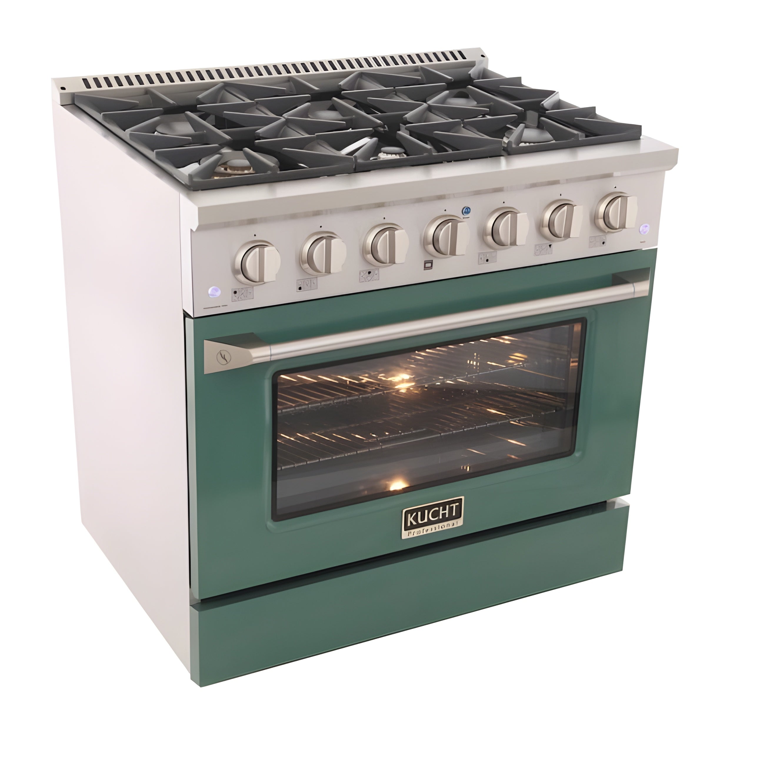 Kucht Professional 36 in. 5.2 cu ft. Propane Gas Range with Green Door and Silver Knobs - KNG361/LP-G