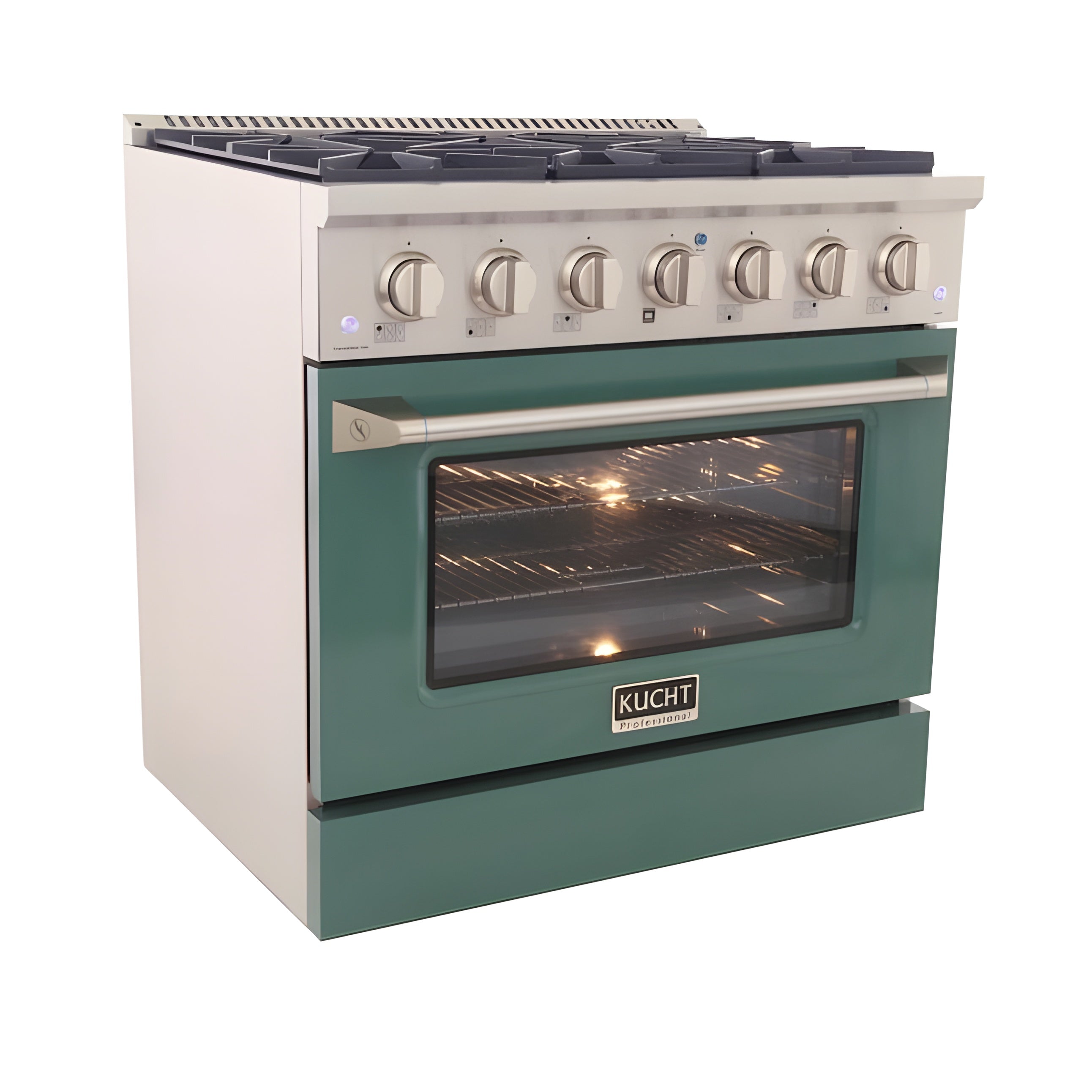 Kucht Professional 36 in. 5.2 cu ft. Propane Gas Range with Green Door and Silver Knobs - KNG361/LP-G