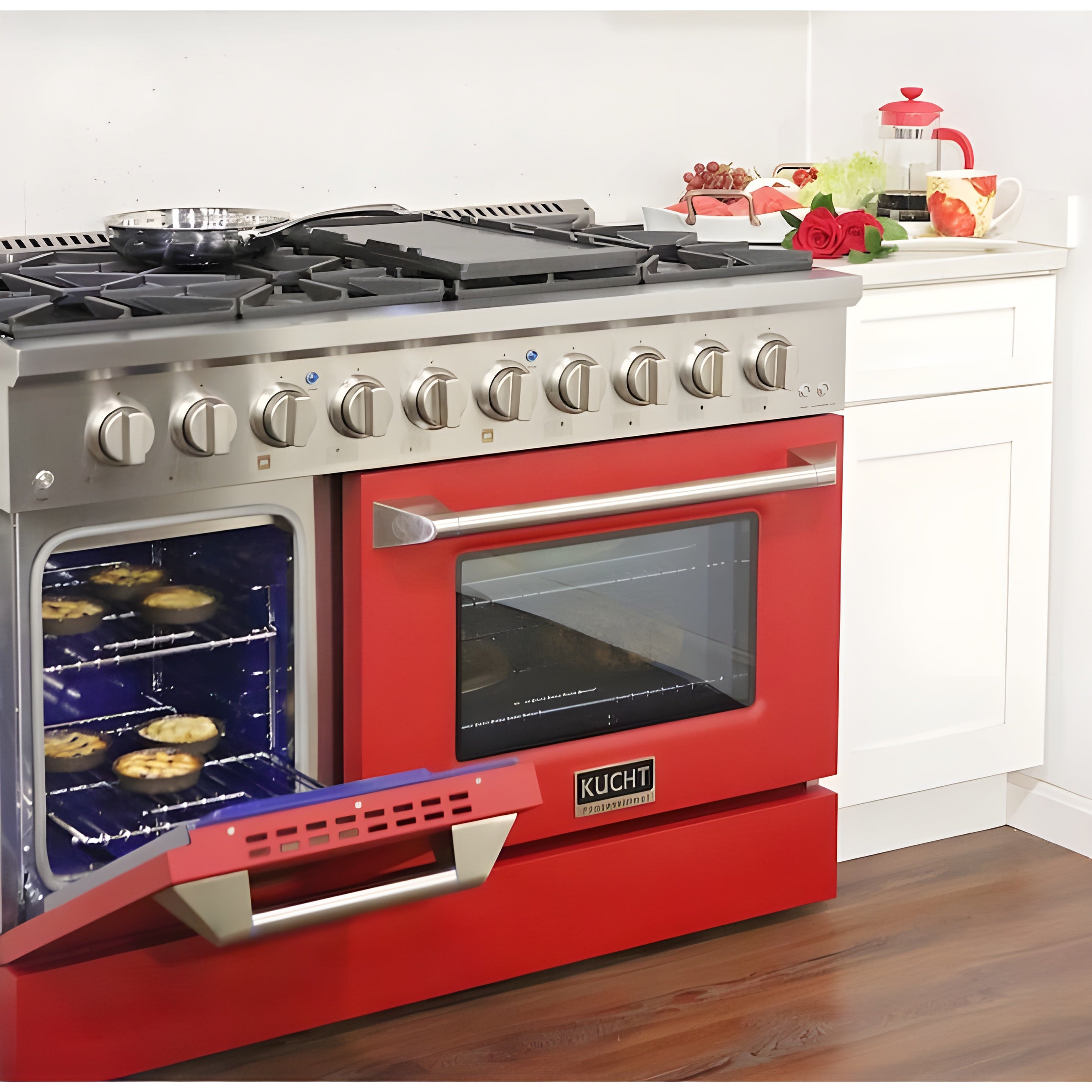 Kucht Professional 48 in. 6.7 cu ft. Propane Gas Range with Red Door and Silver Knobs - KNG481/LP-R