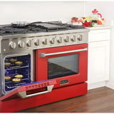 Kucht Professional 48 in. 6.7 cu ft. Propane Gas Range with Red Door and Silver Knobs - KNG481/LP-R