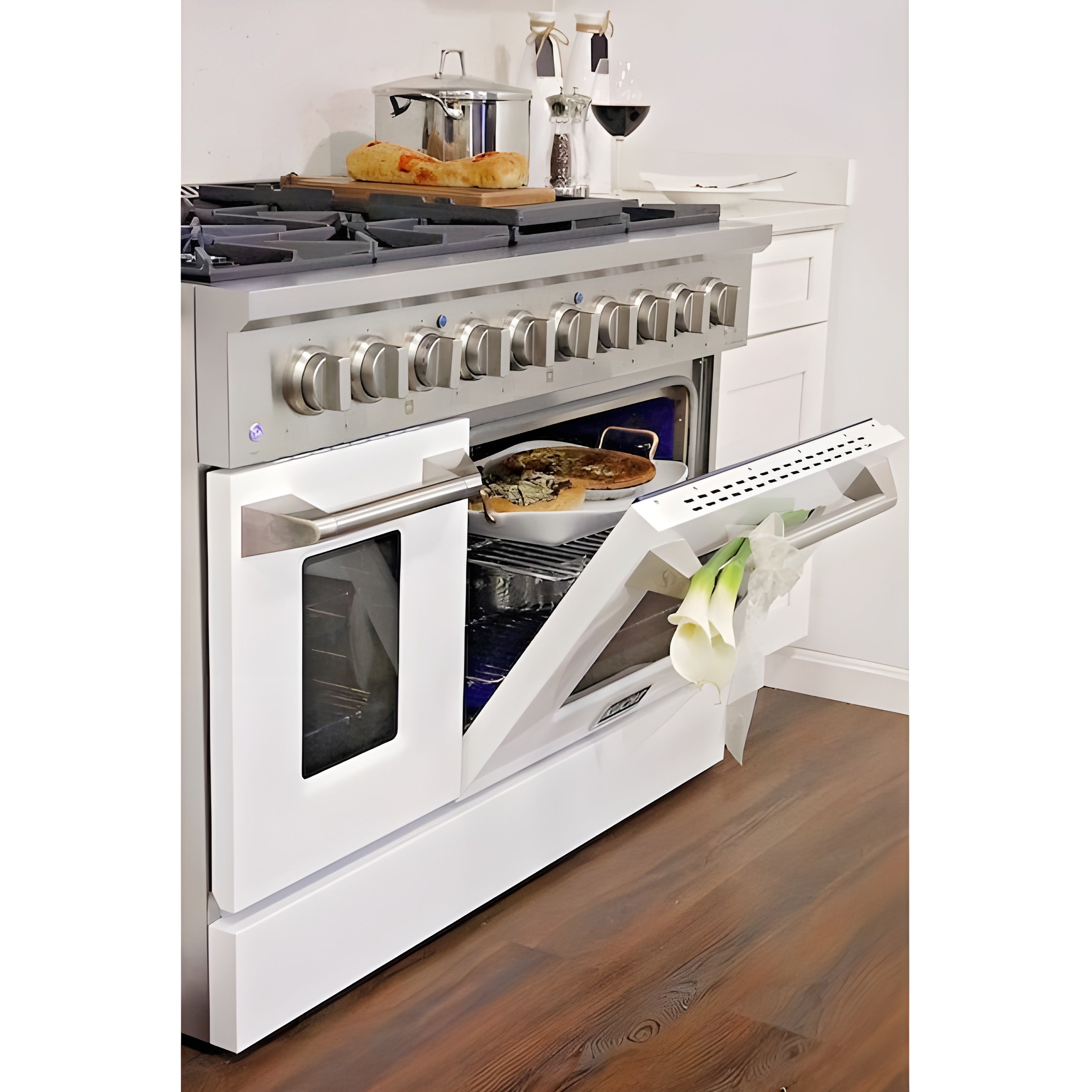 Kucht Professional 48 in. 6.7 cu ft. Natural Gas Range with White Door and Silver Knobs - KNG481-W