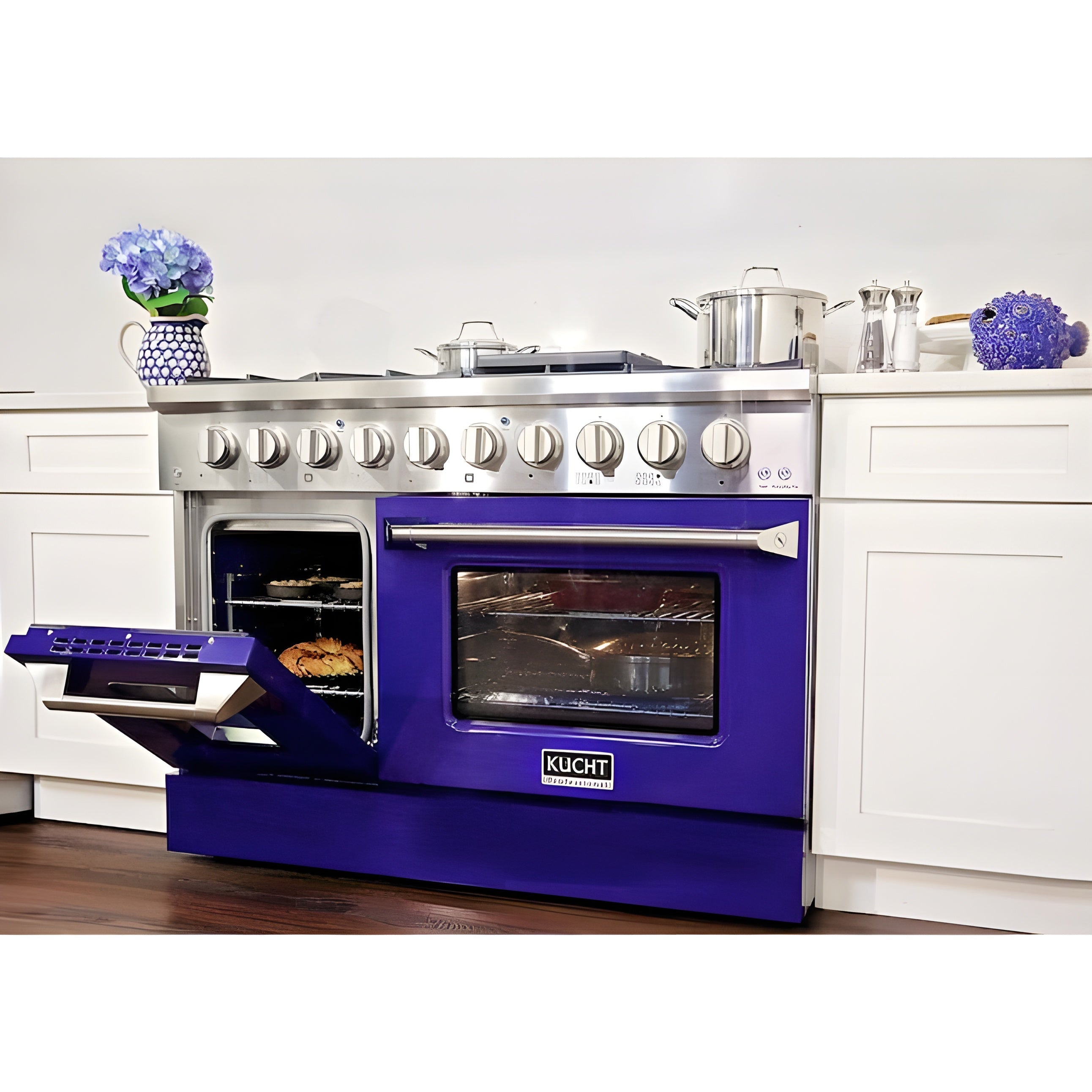 Kucht Professional 48 in. 6.7 cu ft. Natural Gas Range with Blue Door and Silver Knobs - KNG481-B