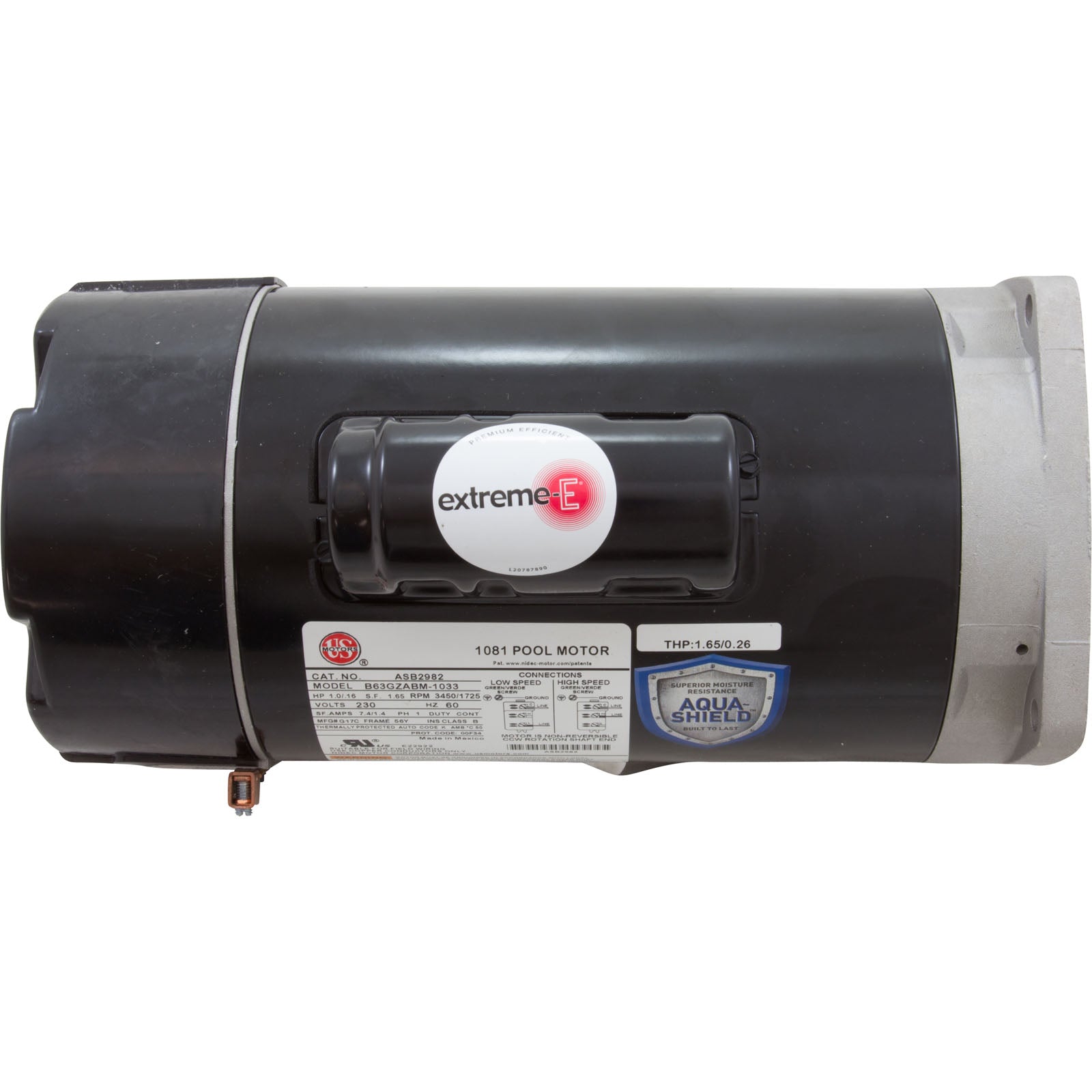 Nidec ASB2982 Motor, US Motor, 1.0hp, 230v, 2-SPD, 56Yfr, SQFL, Full - ASB2982