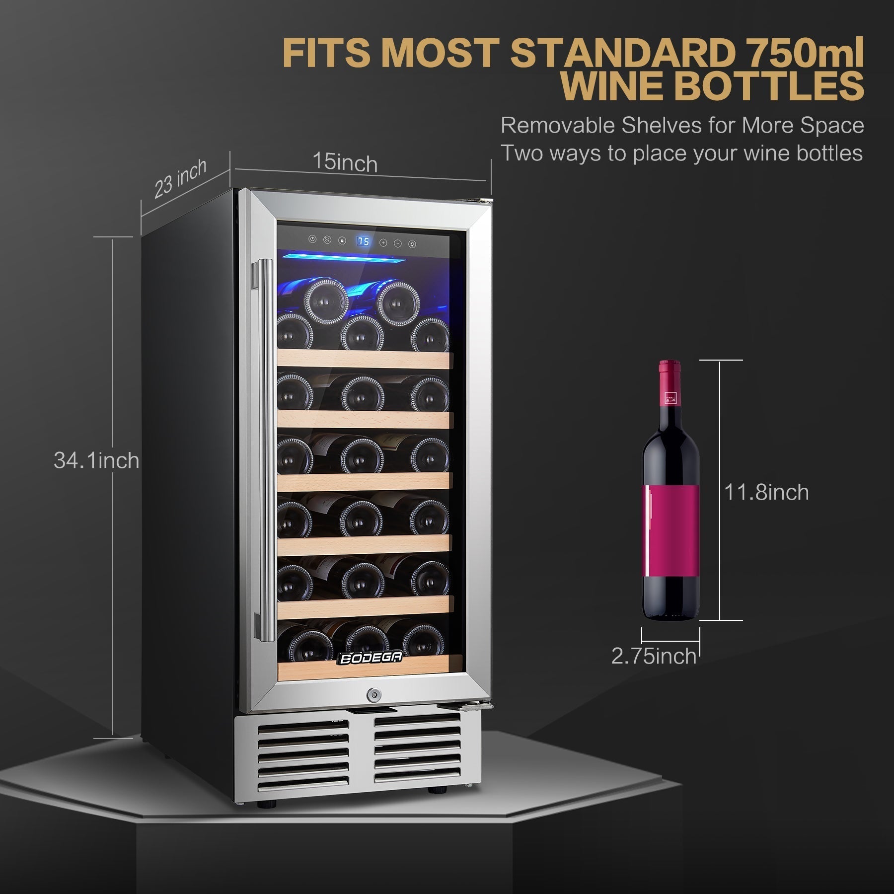 BODEGAcooler 15" 26 Bottles Small Wine Refrigerator