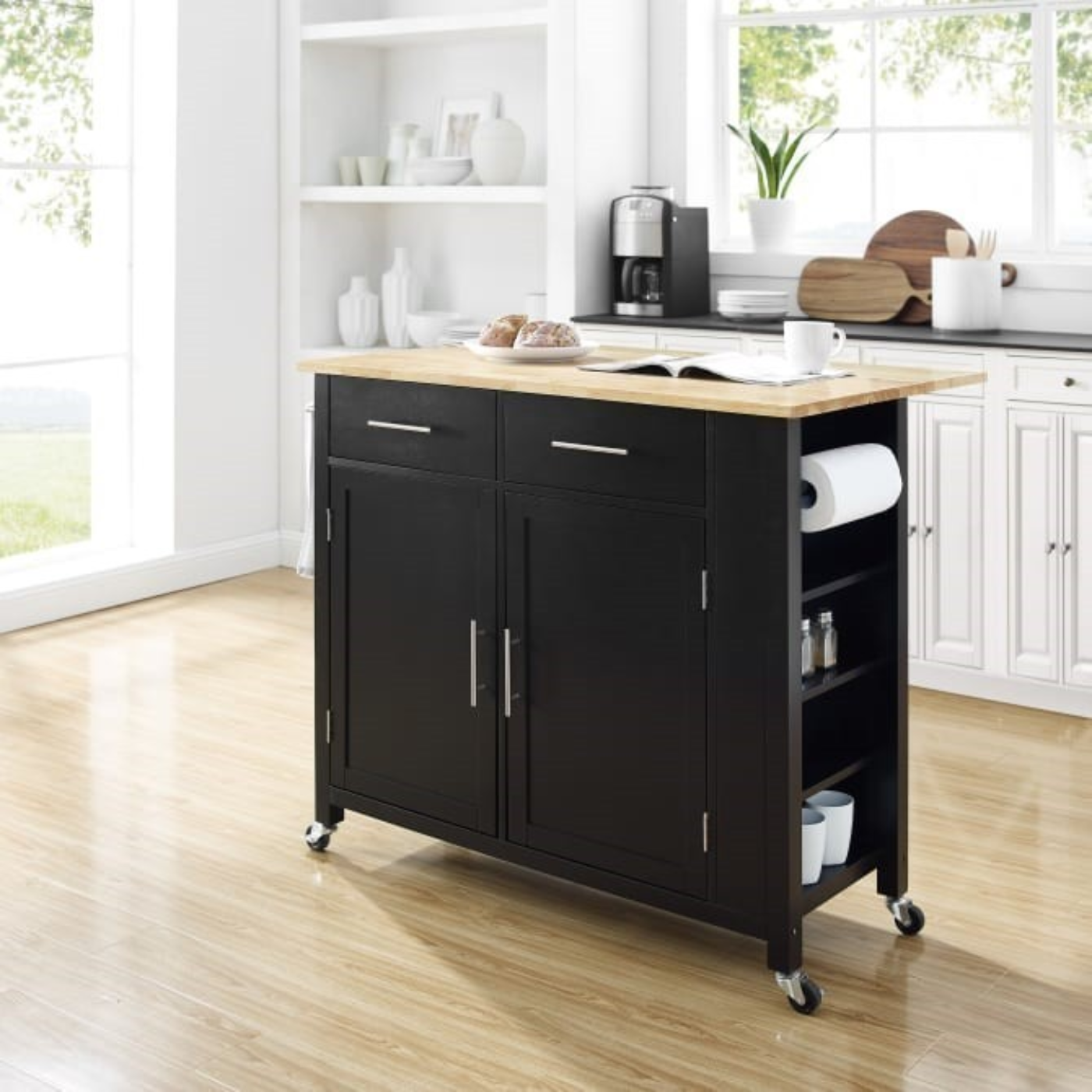Crosley Savannah 42 Inch Transitional Design Wood Top Drop Leaf Kitchen Island or Cart, Black - CF3031NA