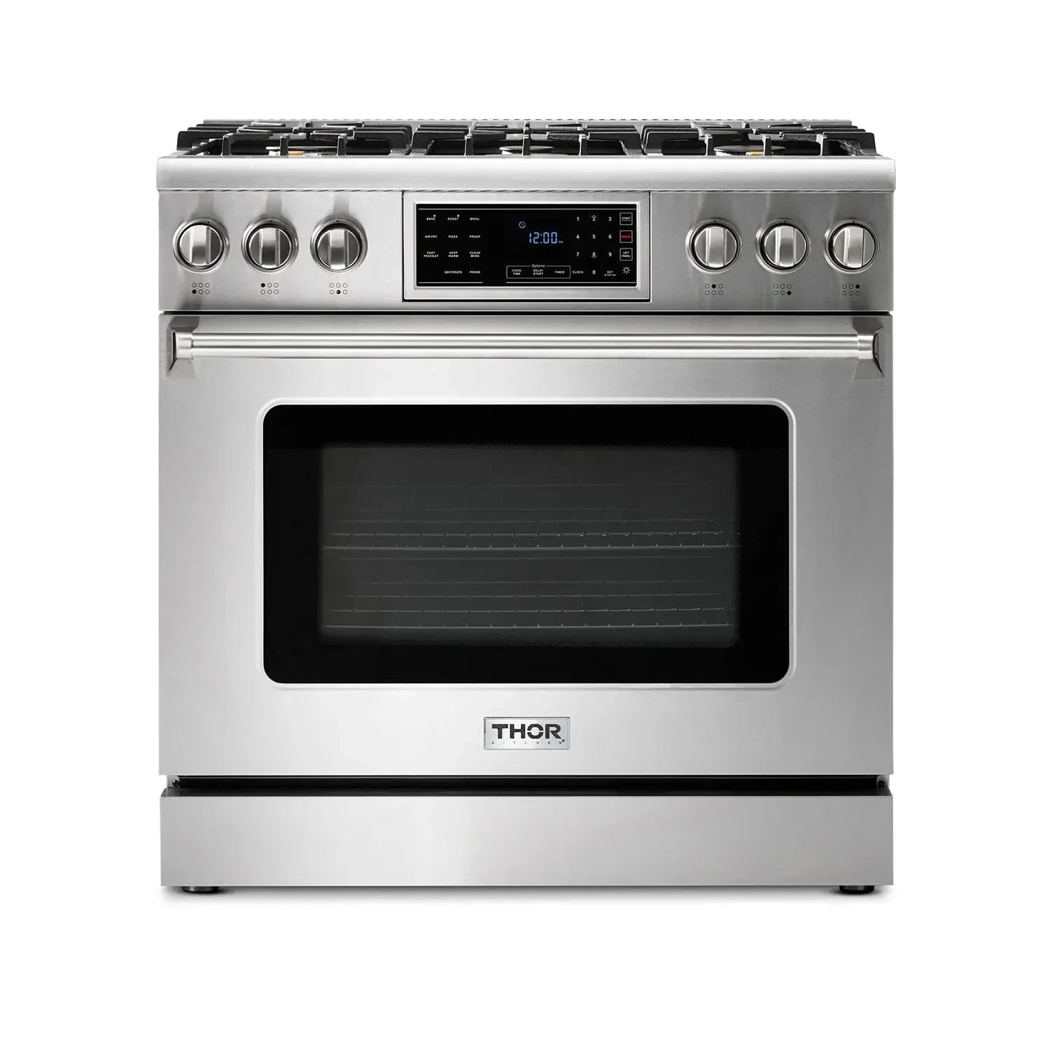Thor Kitchen Appliance Package - 36 In. Gas Range, Range Hood, Microwave Drawer, Refrigerator with Water and Ice Dispenser, Dishwasher, Wine Cooler, AP-TRG3601-W-10