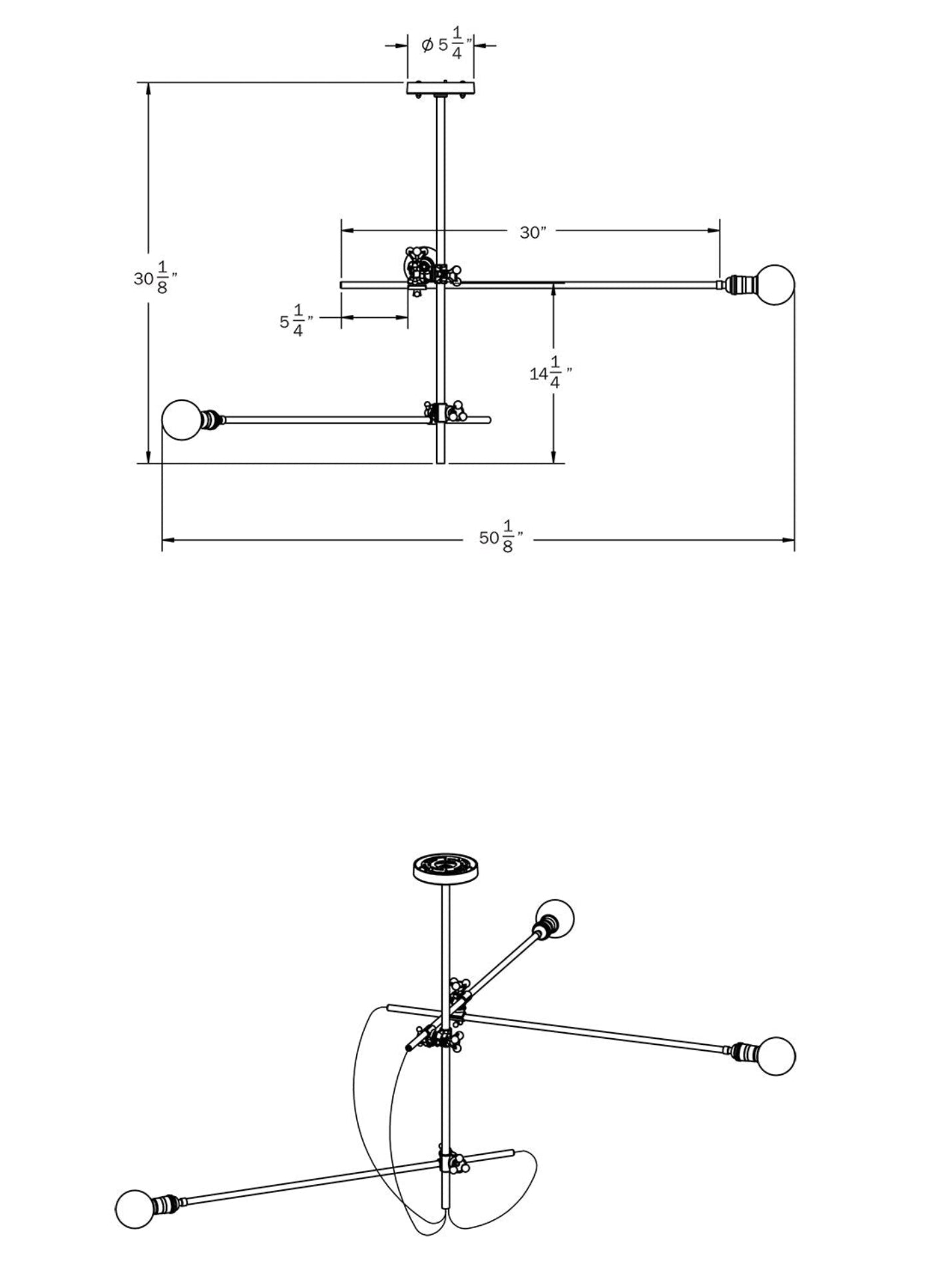 Workstead 3 Arm Industrial Chandelier - WS-IND-C-HB-110