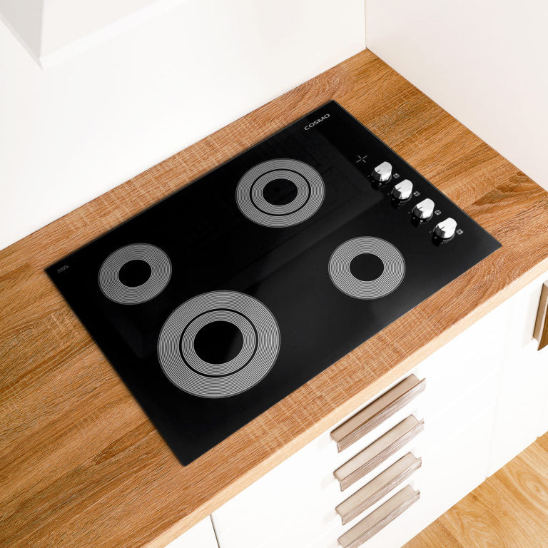 Cosmo 30" Electric Ceramic Glass Cooktop with 4 Burners, Dual Zone Elements, Hot Surface Indicator Light and Control Knobs - COS-304ECC