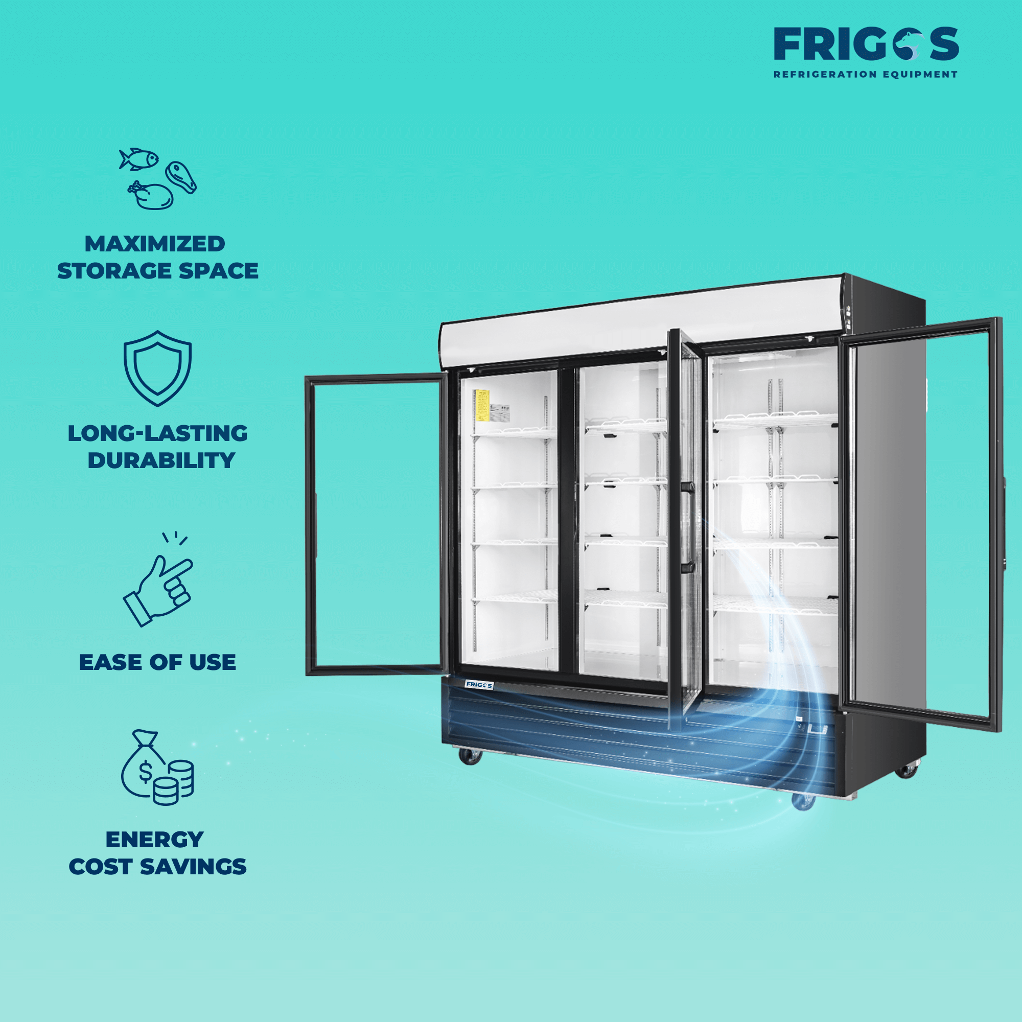 Frigos 80" Merchandising Refrigerator, 3 Glass Doors, LED Lighting - FG-MR-3D-G