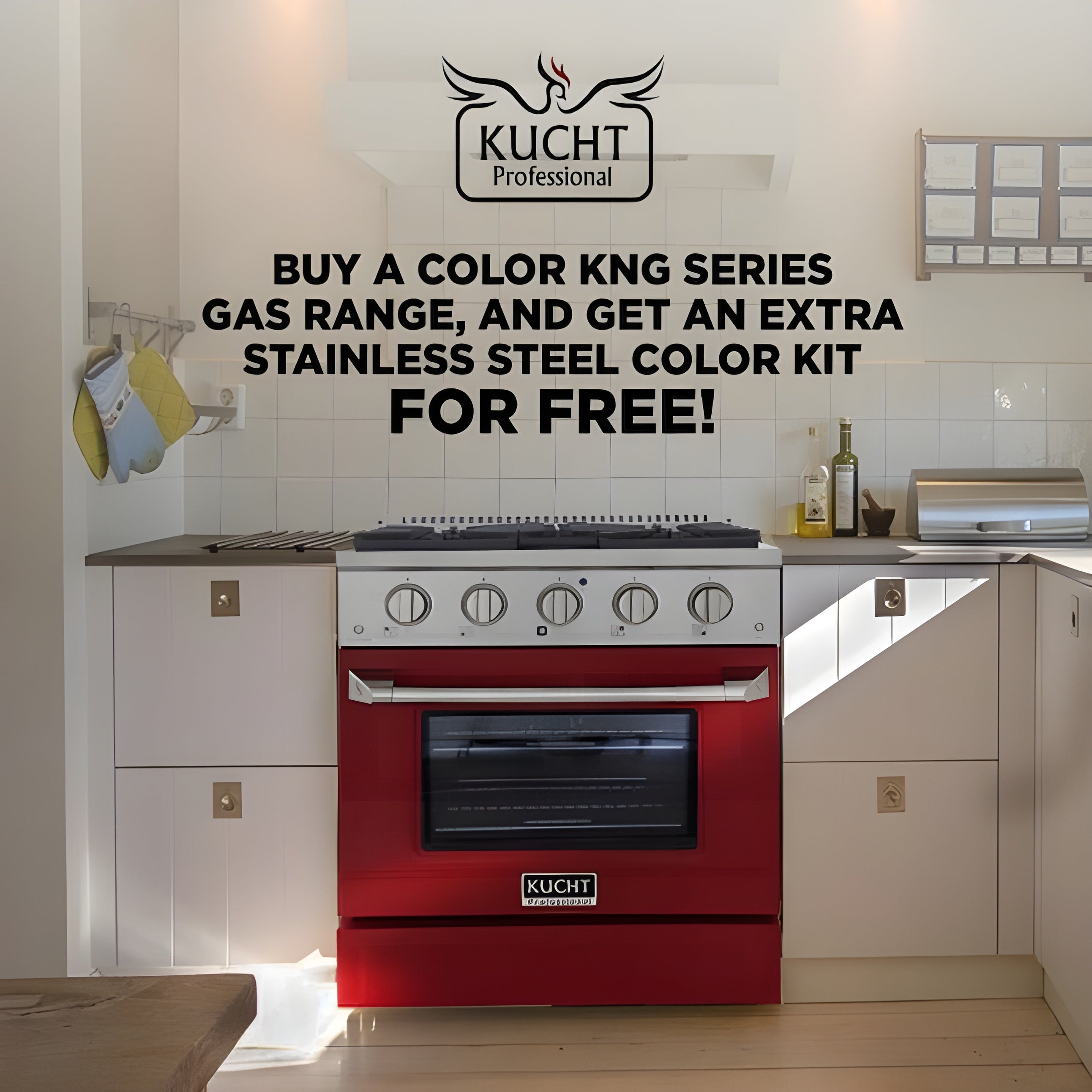Kucht Professional 30 in. 4.2 cu ft. Natural Gas Range with Red Door and Silver Knobs - KNG301-R