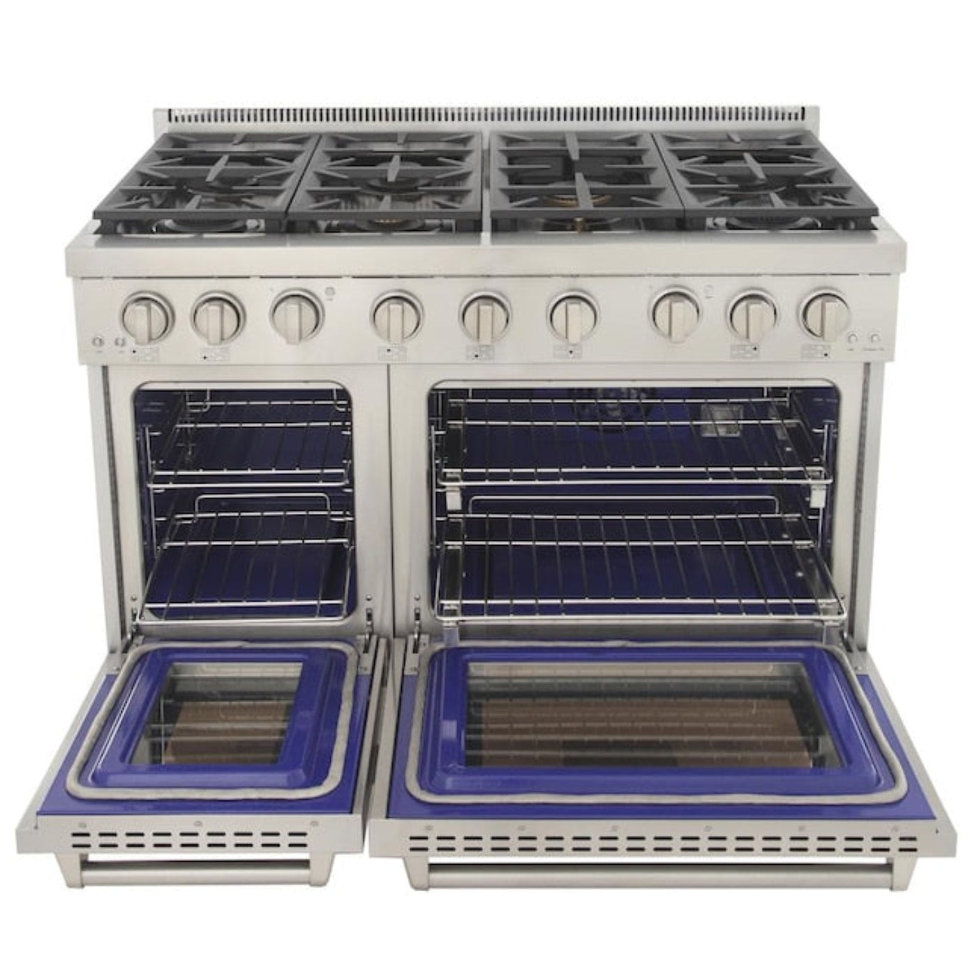 Kucht Appliance Package - 48 inch Natural Gas Range in Stainless Steel, Wall Range Hood, Refrigerator - AP-KFX480-4