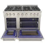Kucht Appliance Package - 48 inch Natural Gas Range in Stainless Steel, Wall Range Hood, Refrigerator - AP-KFX480-4