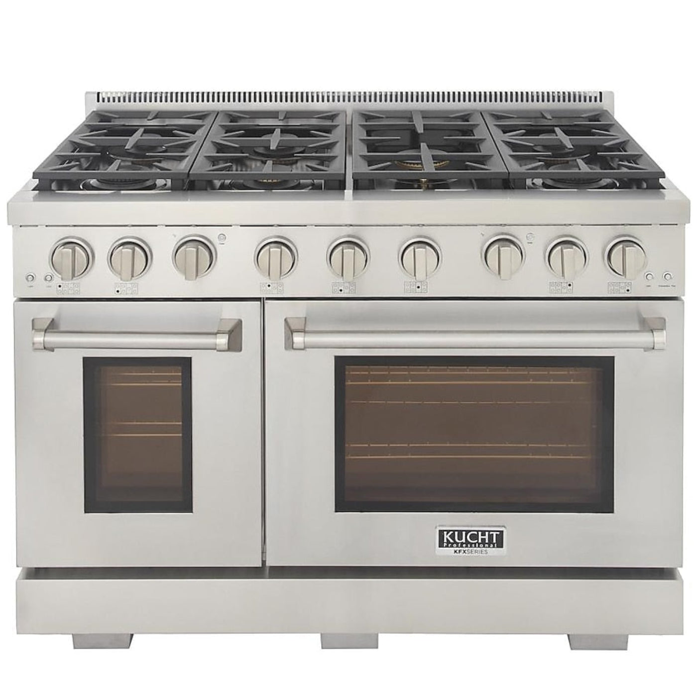 Kucht Appliance Package - 48 inch Natural Gas Range in Stainless Steel, Wall Range Hood, Refrigerator - AP-KFX480-4