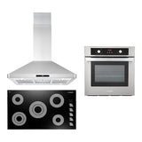Cosmo 3 Piece Kitchen Package With 24" Single Electric Wall Oven 36" Electric Cooktop 36" Island Range Hood