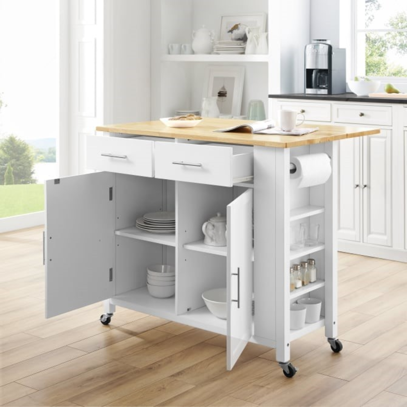 Crosley Savannah 42 Inch Transitional Design Wood Top Drop Leaf Kitchen Island or Cart, Black - CF3031NA