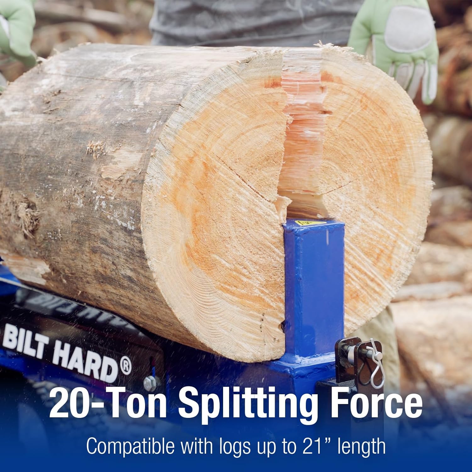 BILT HARD 20-Ton Gas Log Splitter, Hydraulic Wood Splitter with 7 HP 209cc OHV Engine, Towable Hitch, 13" Pneumatic Tires, 2 Stage Gear Pump, Steel Wedge, Firewood Splitting Machine
