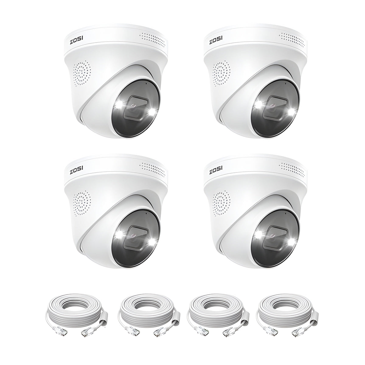 Zosi 4PCS 4K Add-on PoE Security Cameras, Person & Vehicle Detection, C225 - 4PCS 4K