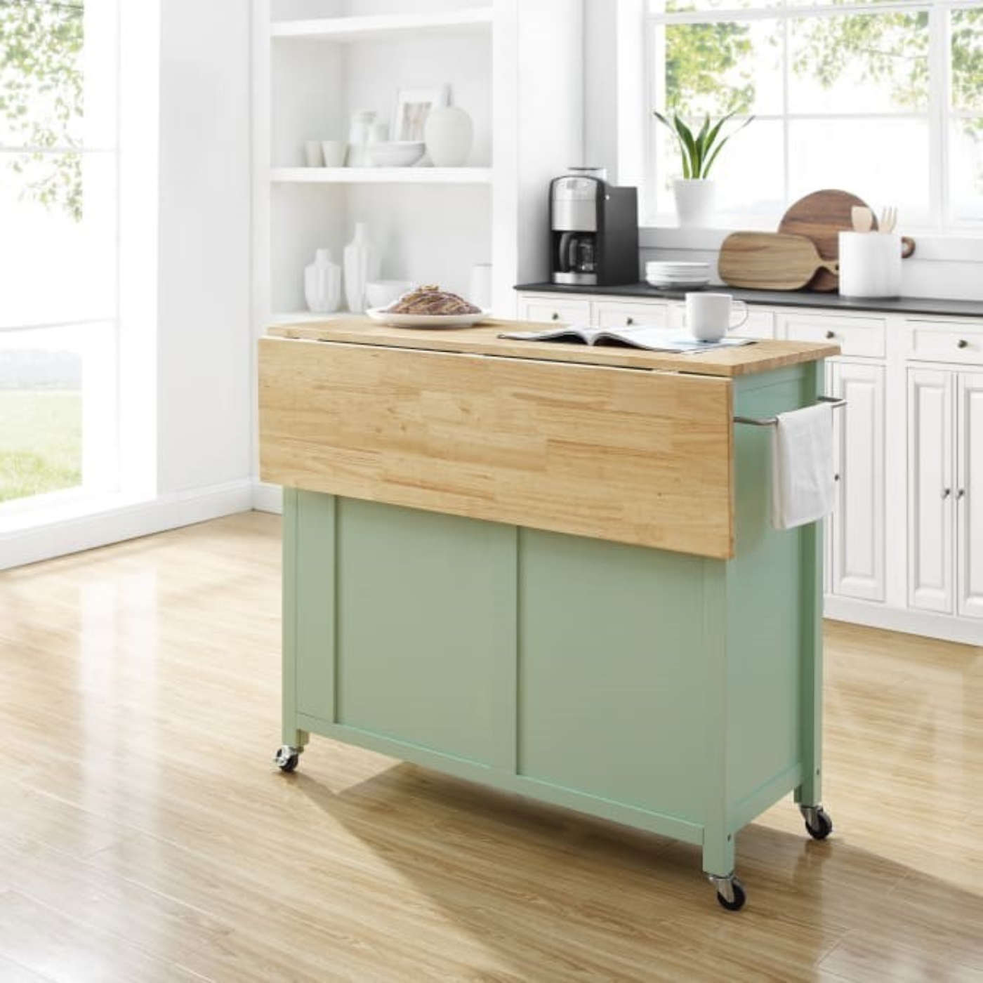 Crosley Savannah 42 Inch Transitional Design Wood Top Drop Leaf Kitchen Island or Cart, Black - CF3031NA
