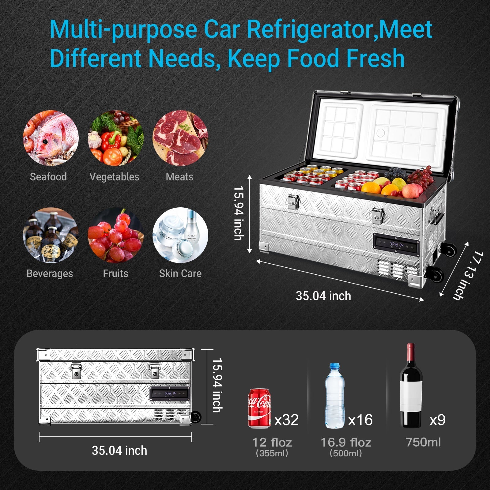 BODEGAcooler 45Quart/42L AL42 Dual Zone Portable Car Fridge - BG-AL42