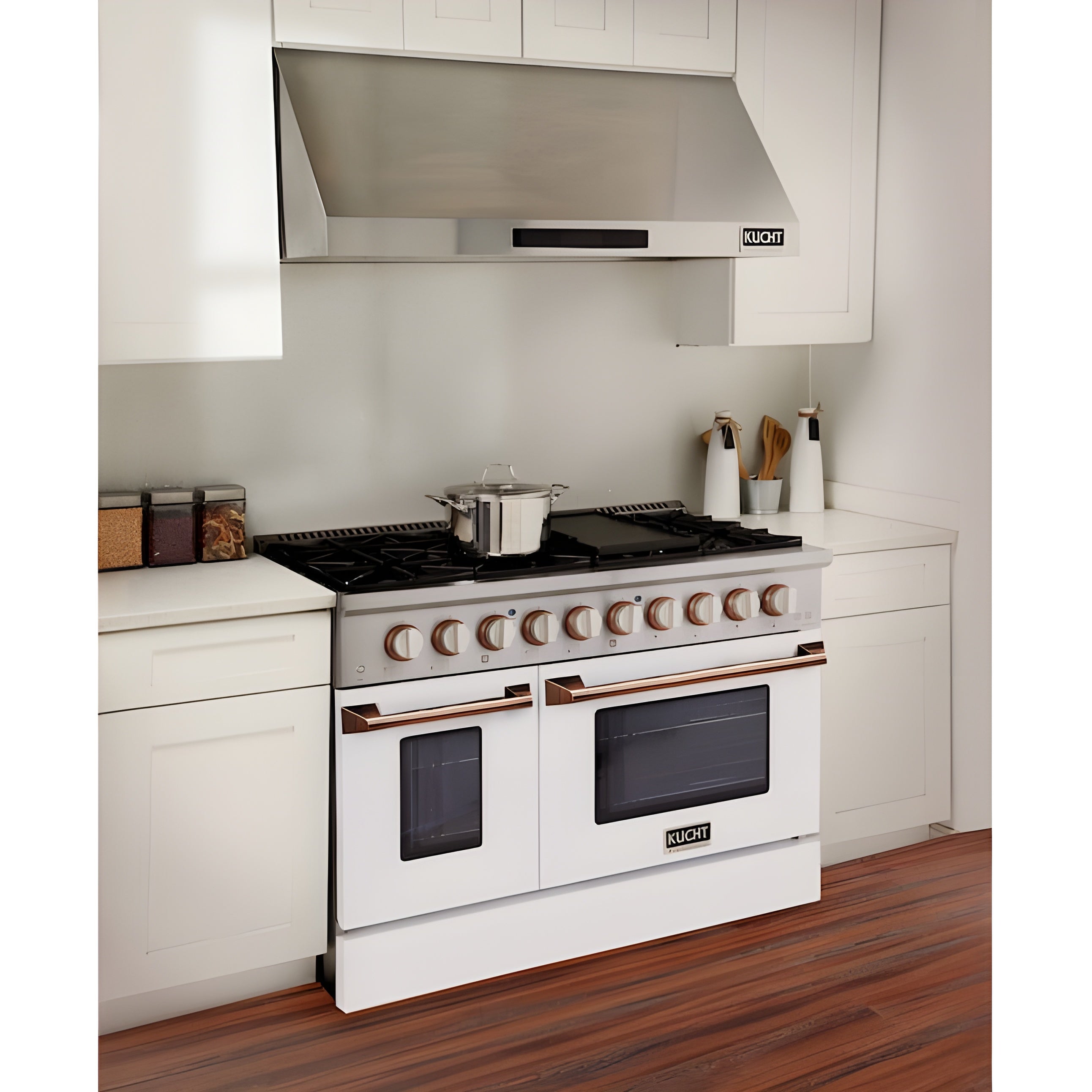 Kucht 48" Pro-Style Natural Gas Dual Fuel Range in White with Rose Gold Accents,  - KDF482-W-ROSE