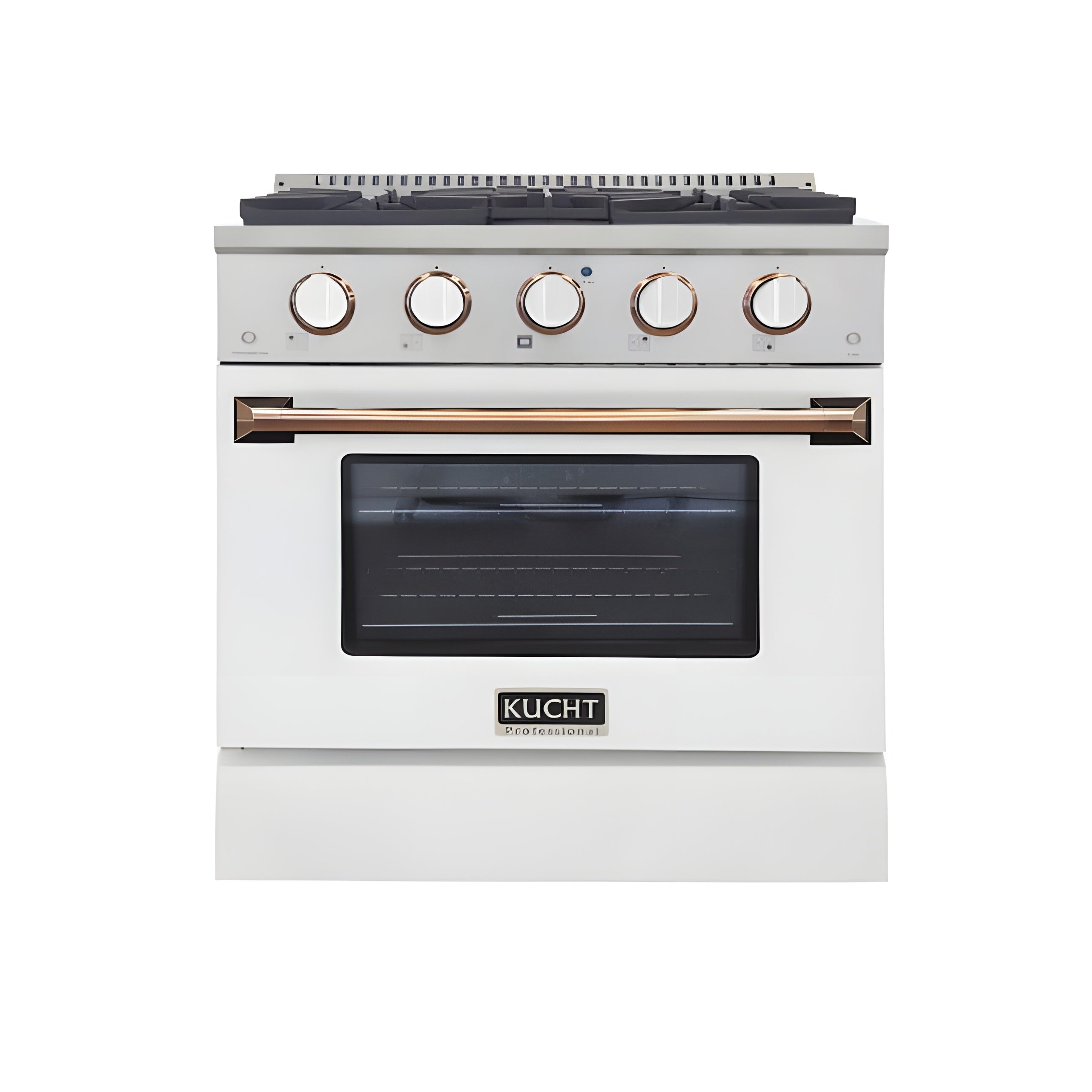 Kucht 36" Pro-Style Propane Gas Dual Fuel Range in White with Rose Gold Accents, KDF362/LP-W-ROSE