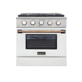Kucht 36" Pro-Style Propane Gas Dual Fuel Range in White with Rose Gold Accents, KDF362/LP-W-ROSE