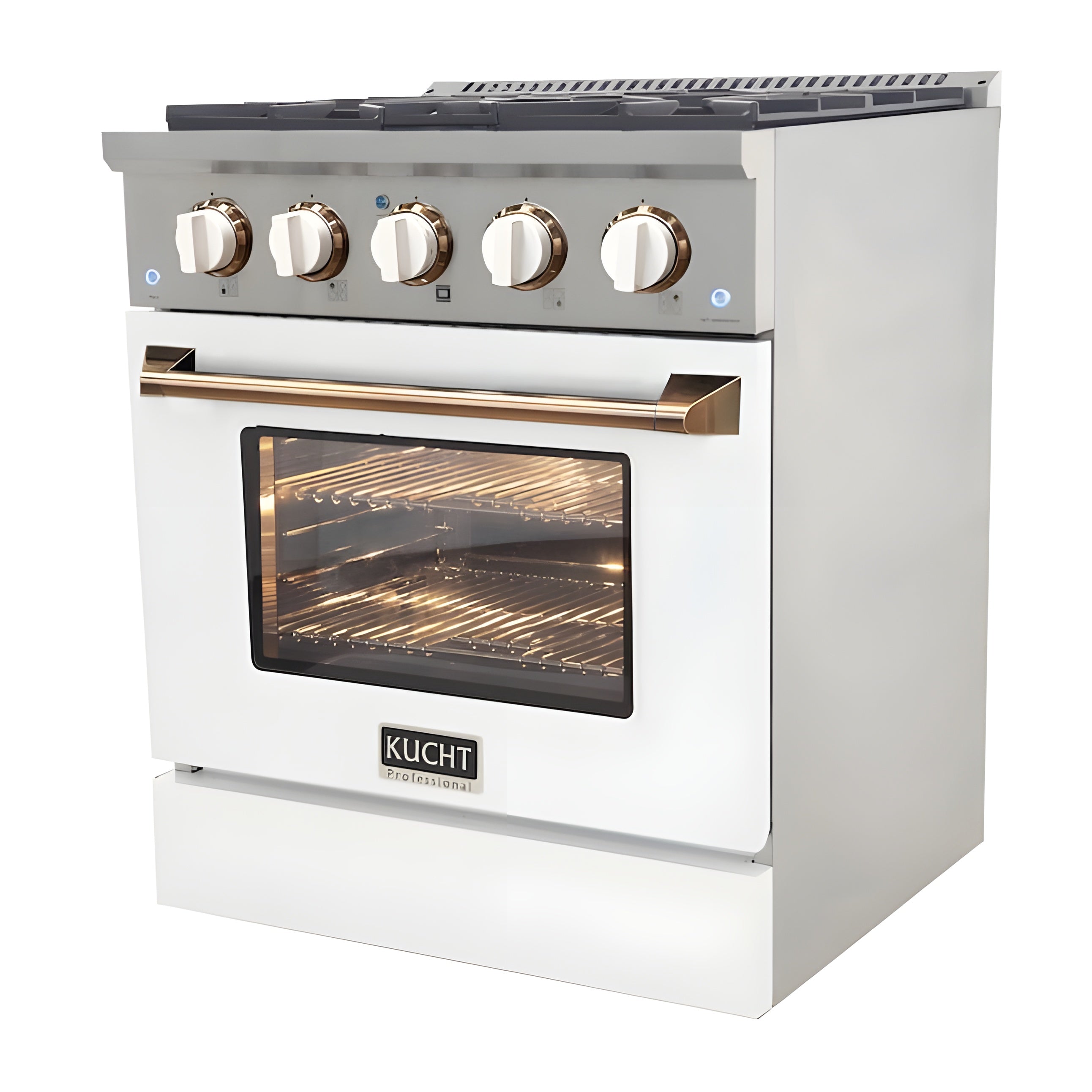 Kucht Professional 30" 4.2 cu ft. Propane Gas Range in White with Gold Accents - KNG301/LP-W-GOLD