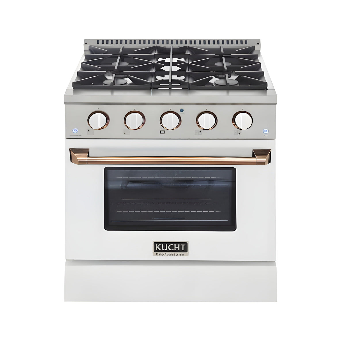 Kucht Professional 30" 4.2 cu ft. Propane Gas Range in White with Gold Accents - KNG301/LP-W-GOLD