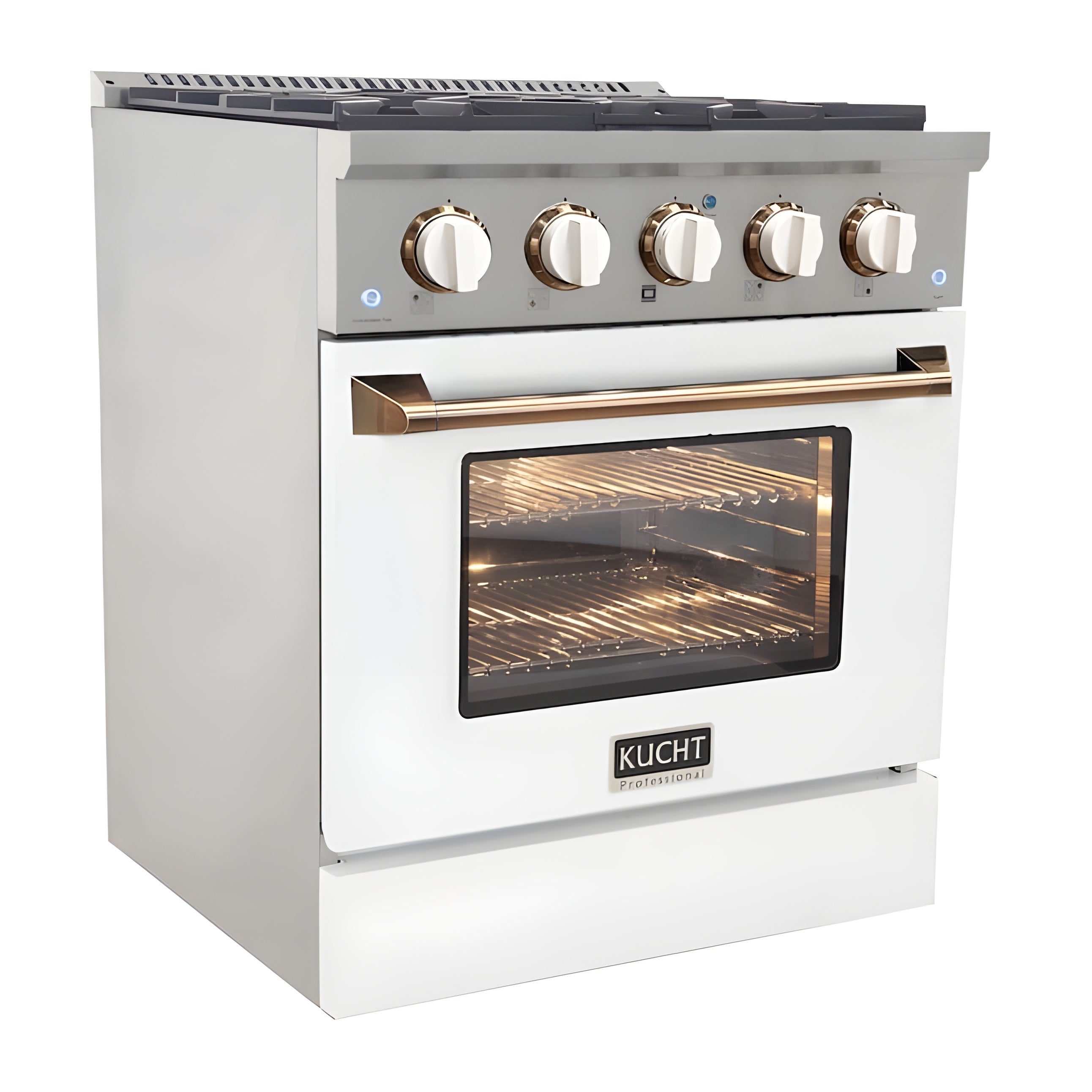 Kucht 30" Pro-Style Natural Gas Dual Fuel Range in White with Rose Gold Accents -  KDF302-W-ROSE
