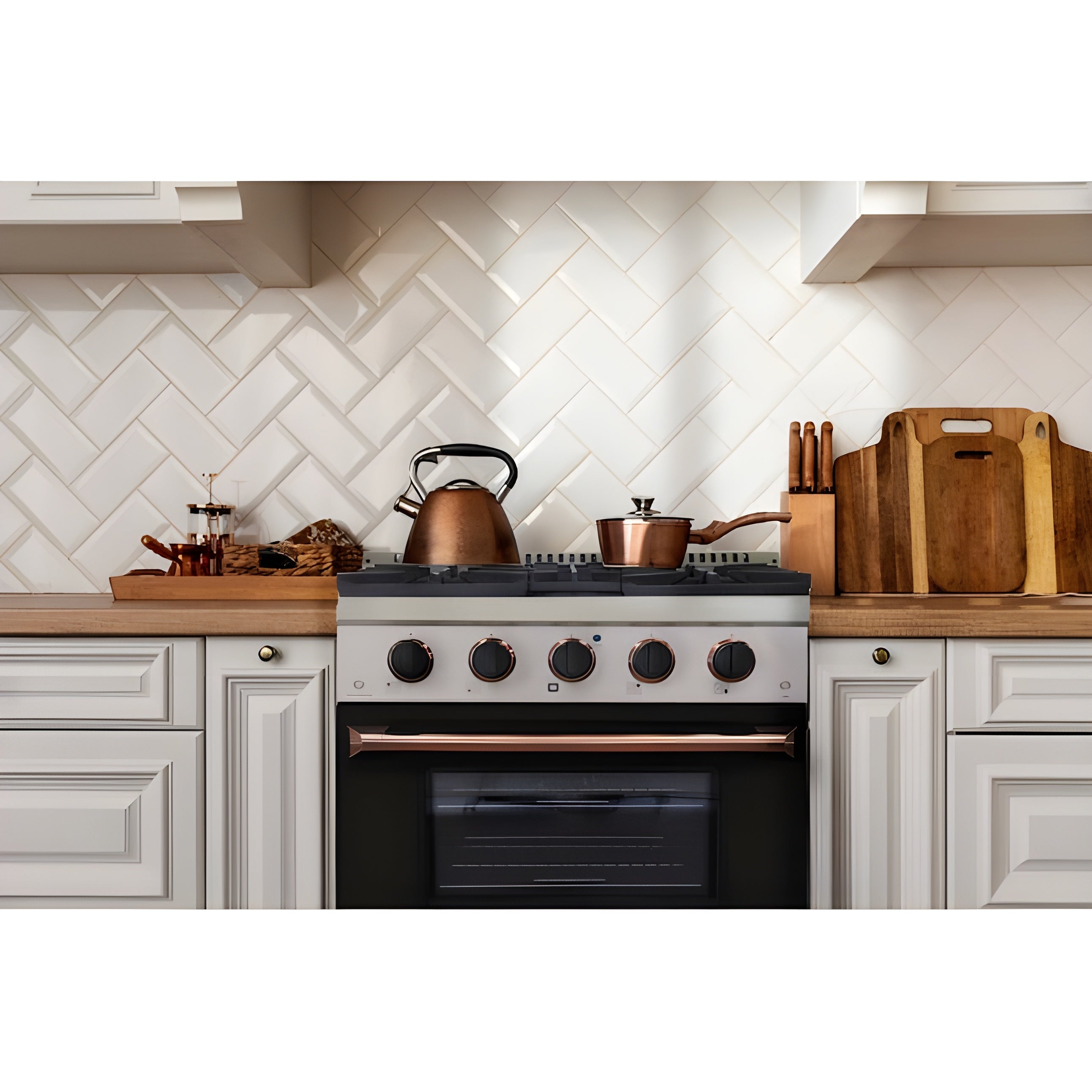 Kucht 30" Pro-Style Natural Gas Dual Fuel Range in White with Rose Gold Accents -  KDF302-W-ROSE