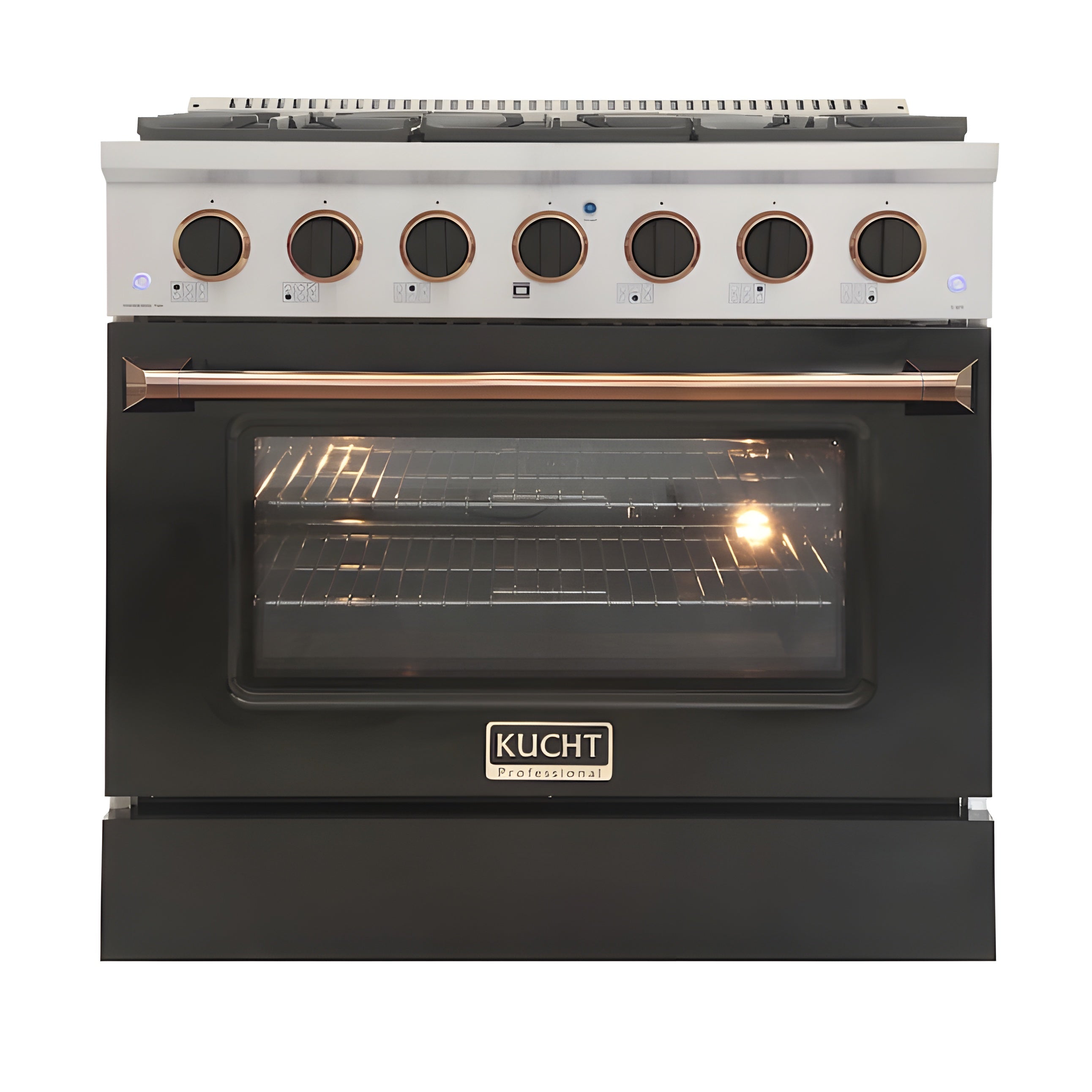 Kucht Signature 36 In. 5.2 cu ft. Natural Gas Range with Black Door and Gold Accents - KNG361-K-GOLD