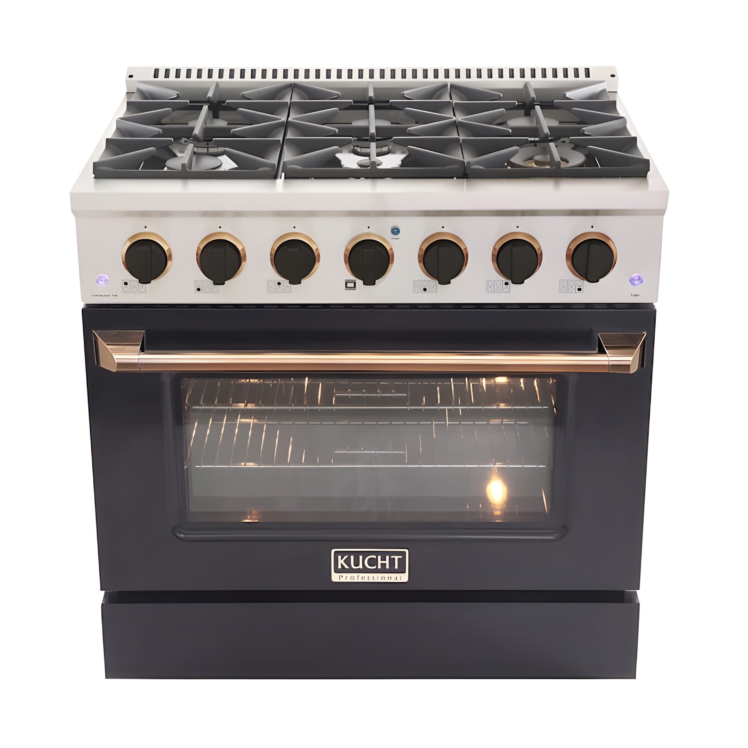 Kucht Signature 36 In. 5.2 cu ft. Natural Gas Range with Black Door and Gold Accents - KNG361-K-GOLD