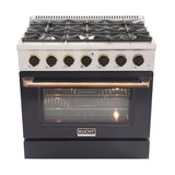 Kucht Signature 36 In. 5.2 cu ft. Natural Gas Range with Black Door and Gold Accents - KNG361-K-GOLD