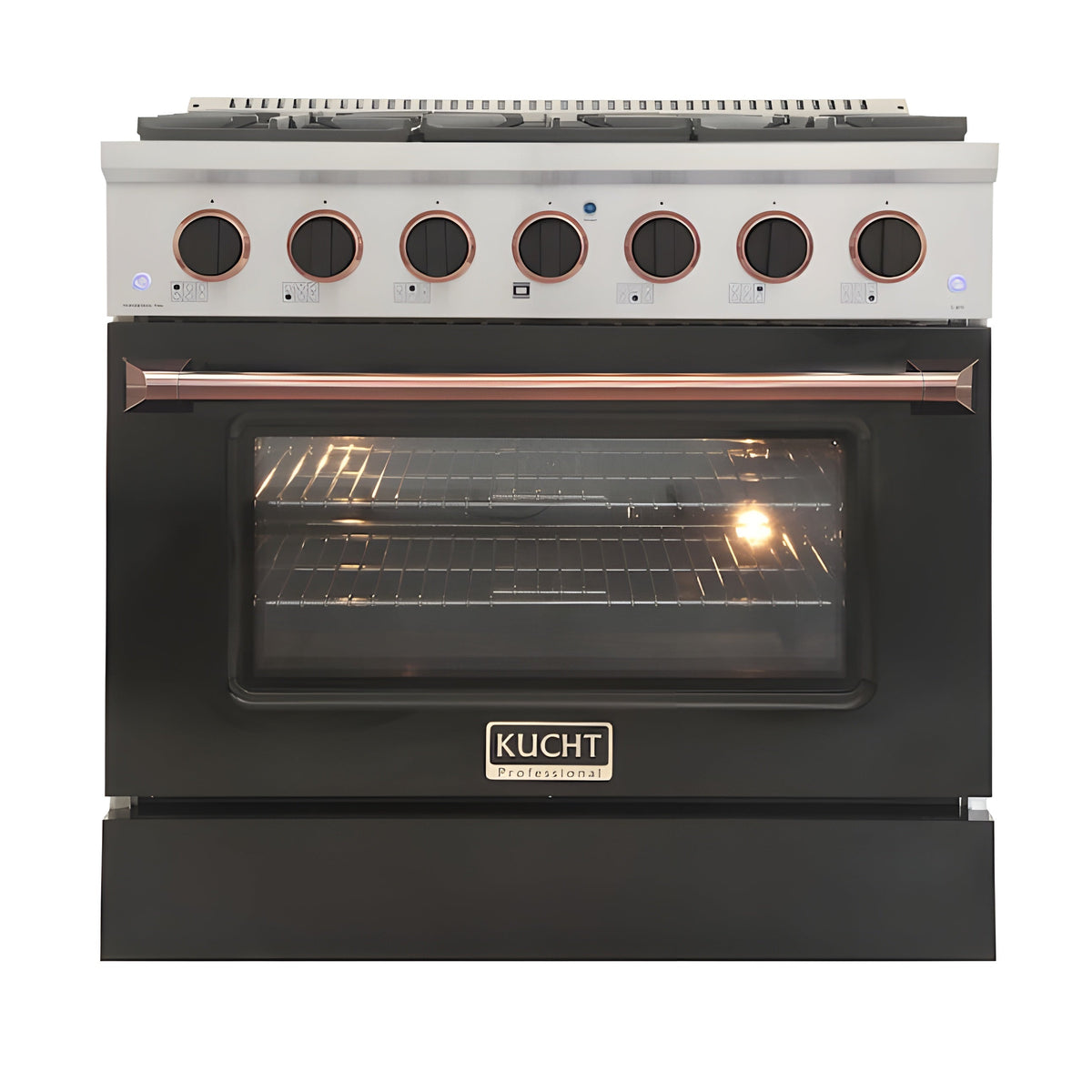 Kucht 36" Pro-Style Propane Gas Dual Fuel Range in Black with Rose Gold Accents - KDF362/LP-K-ROSE