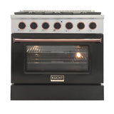 Kucht 36" Pro-Style Propane Gas Dual Fuel Range in Black with Rose Gold Accents - KDF362/LP-K-ROSE