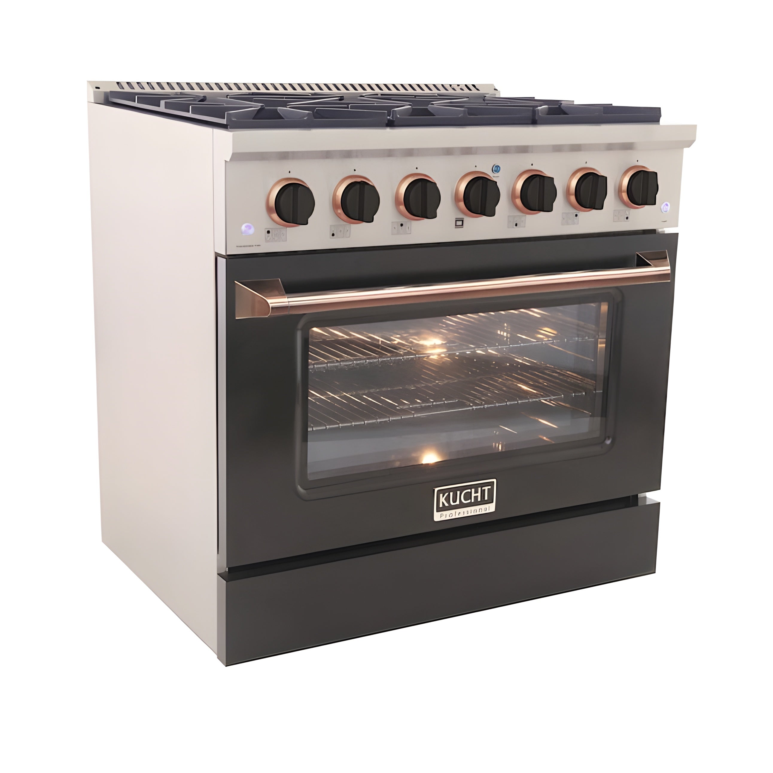 Kucht 36" Pro-Style Propane Gas Dual Fuel Range in Black with Rose Gold Accents - KDF362/LP-K-ROSE