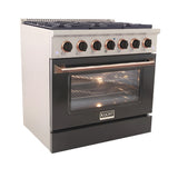 Kucht 36" Pro-Style Propane Gas Dual Fuel Range in Black with Rose Gold Accents - KDF362/LP-K-ROSE