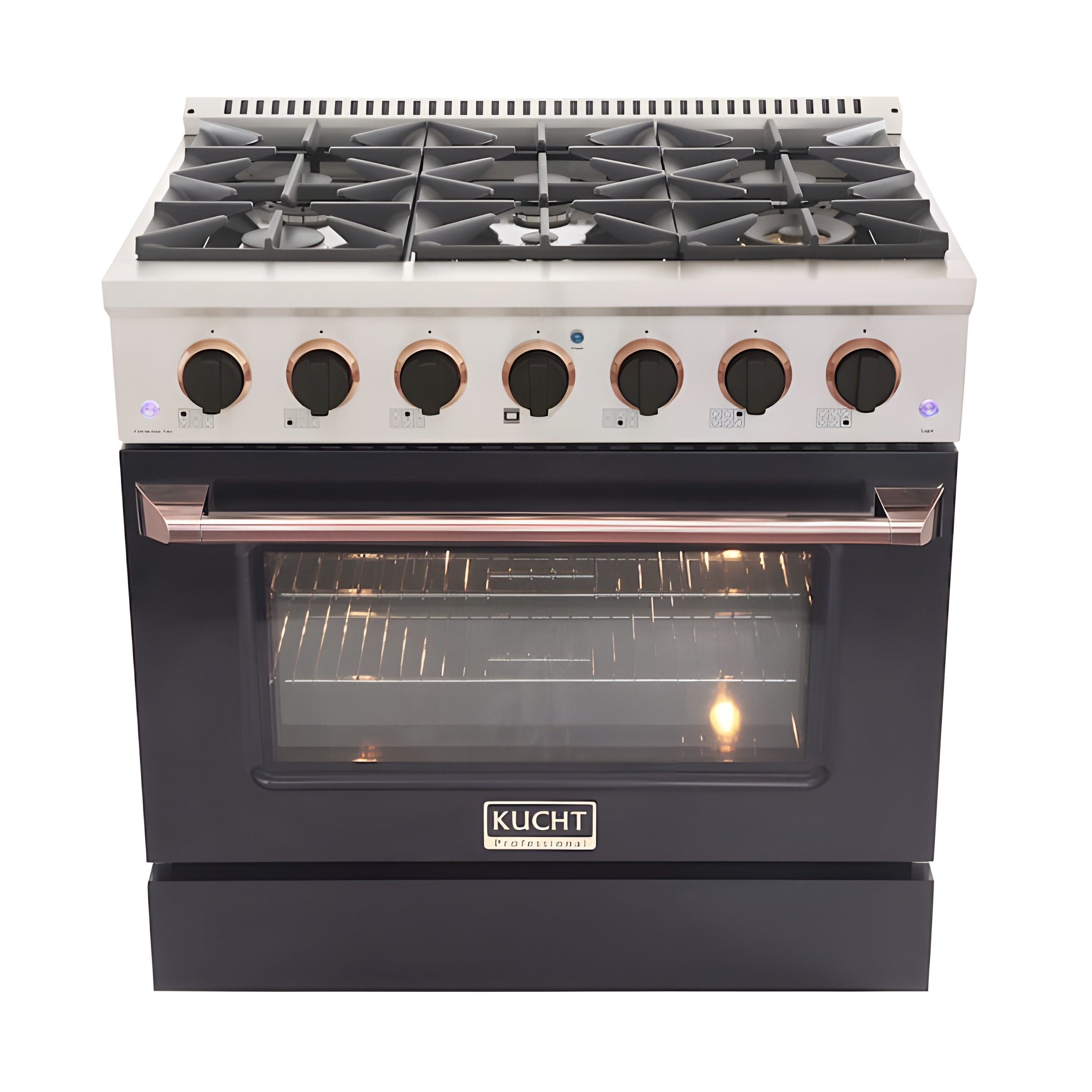 Kucht 36" Pro-Style Propane Gas Dual Fuel Range in Black with Rose Gold Accents - KDF362/LP-K-ROSE