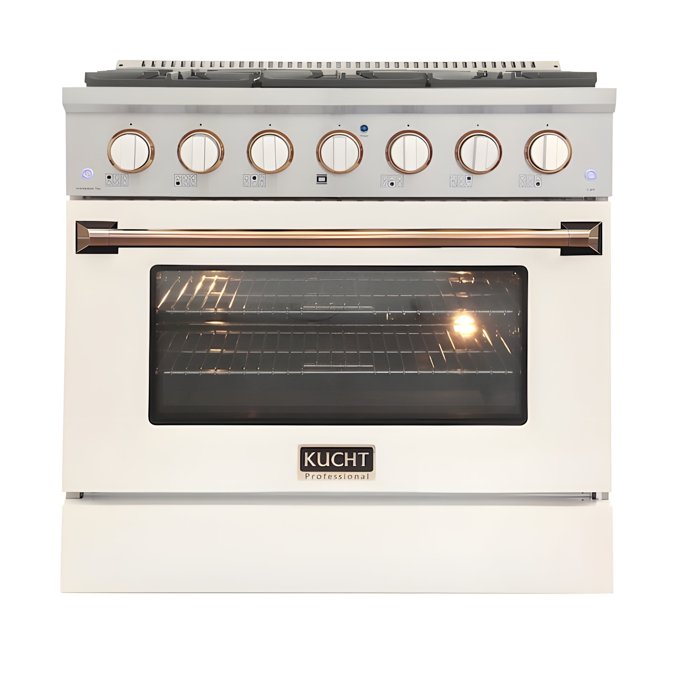 Kucht Signature 36 In. 5.2 cu ft. Natural Gas Range with White Door and Gold Accents - KNG361-W-GOLD