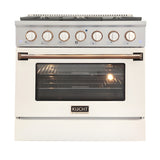 Kucht Signature 36 In. 5.2 cu ft. Natural Gas Range with White Door and Gold Accents - KNG361-W-GOLD