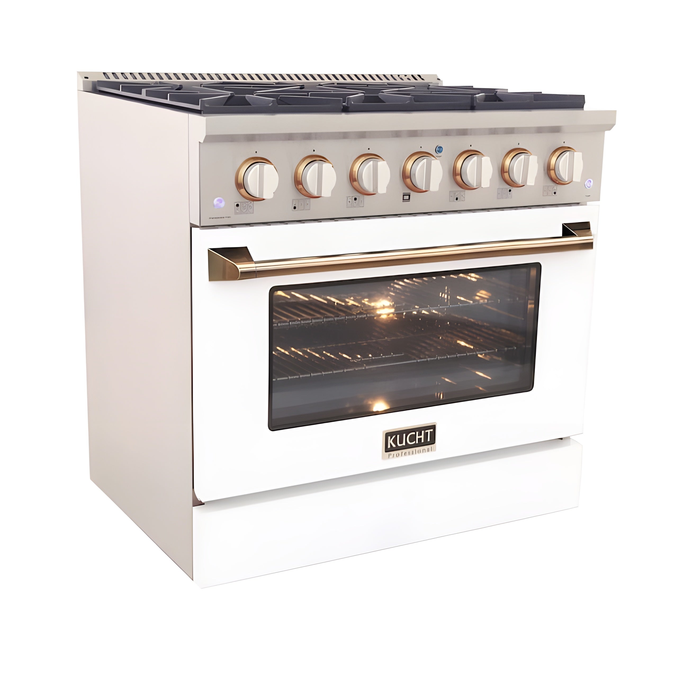 Kucht Signature 36 In. 5.2 cu ft. Natural Gas Range with White Door and Gold Accents - KNG361-W-GOLD