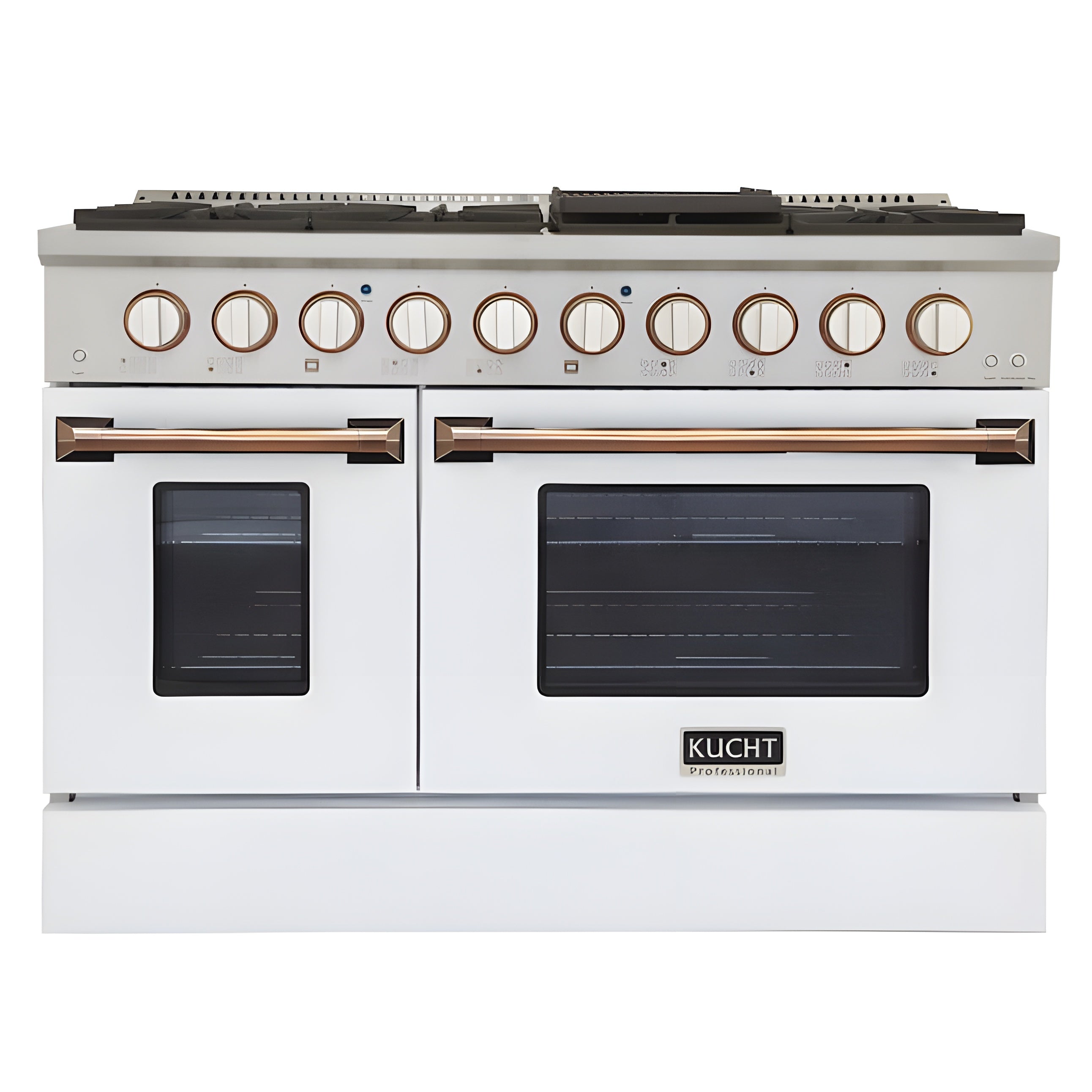 Kucht Signature 48 In. 6.7 cu ft. Natural Gas Range with White Door and Gold Accents - KNG481-W-GOLD