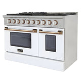 Kucht Signature 48 In. 6.7 cu ft. Natural Gas Range with White Door and Gold Accents - KNG481-W-GOLD