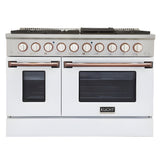 Kucht 48" Pro-Style Natural Gas Dual Fuel Range in White with Rose Gold Accents,  - KDF482-W-ROSE