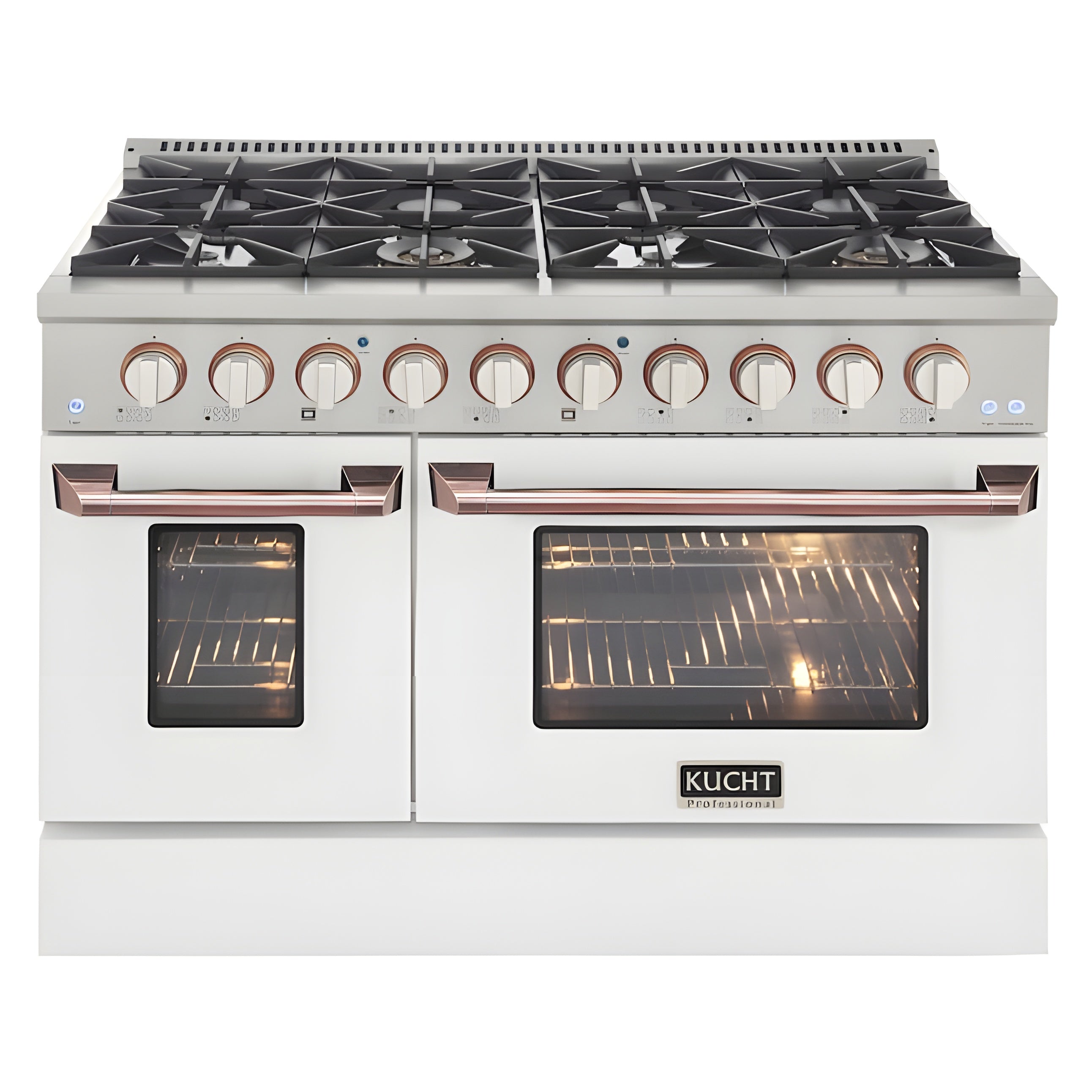 Kucht 48" Pro-Style Natural Gas Dual Fuel Range in White with Rose Gold Accents,  - KDF482-W-ROSE