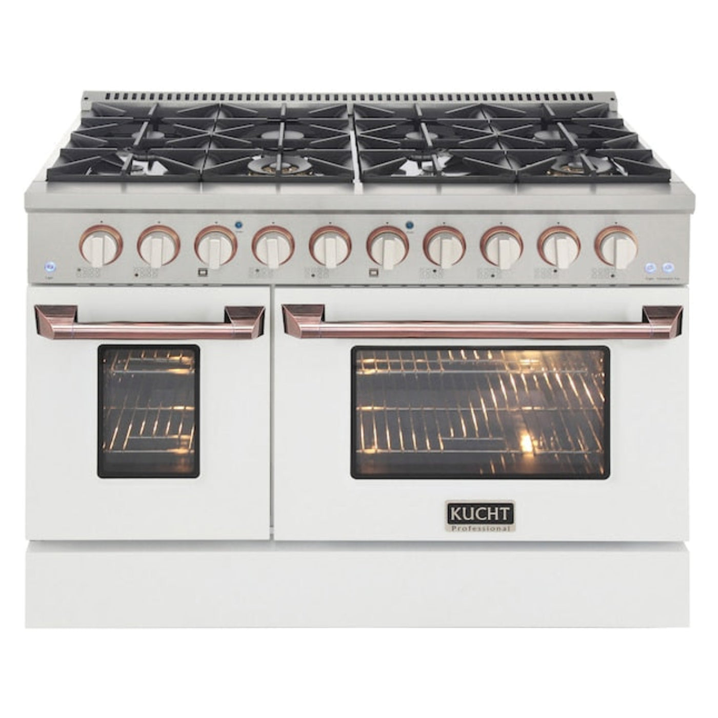 Kucht 48" Pro-Style Natural Gas Dual Fuel Range in White with Rose Gold Accents -  KDF482-W-ROSE