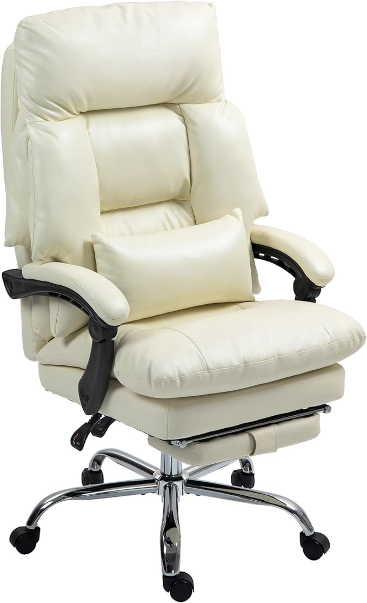 HomCom Overstuffed Executive Office Chair, High Back Desk Chair with Swivel Wheels, Foot Rest, Thick Padded, Reclining PU Leather Computer Chair, Black - B0DPPLWH67