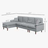 HomCom Fabric Sectional Couch with Reversible Sleeper Sofa, Modern L Shaped Sectional Sofa with Pillows, Wooden Legs for Living Room, Apartment and Office, Gray - B0CVX1N2B8